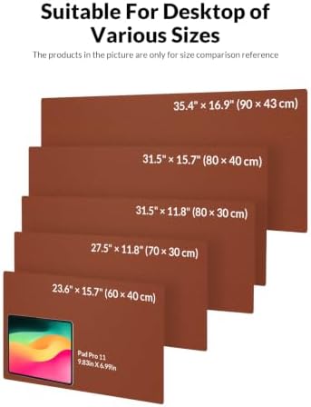 Leather Desk Pad Protector, 31.5" x 15.7", Brown Desk Mat