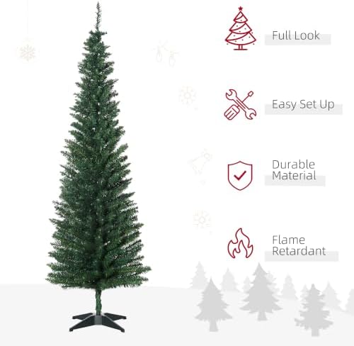 HOMCOM 6' Artificial Pencil Christmas Tree 390 Realistic Branch Tips Green