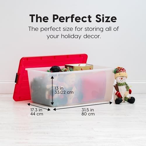 IRIS USA 4-Pack, 91 Qt. Holiday Storage Bin with Lids, Red