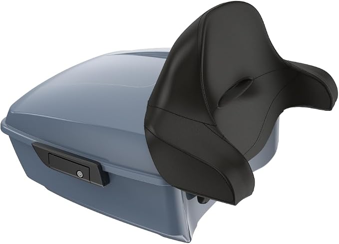 Advanblack Harley Motocycle Gunship Gray Tour Trunk Pack Gunship Gray King Tour Trunk Pack Luggage +Wrap-Around Backrest Pad for '97-'24 Harley Touring
