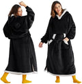 Bedsure Wearable Blanket Hoodie, Long Hooded Blanket Sweatshirt as Birthday Gifts for Women, Cozy Sherpa Hoodie for Adult, Standard, Black