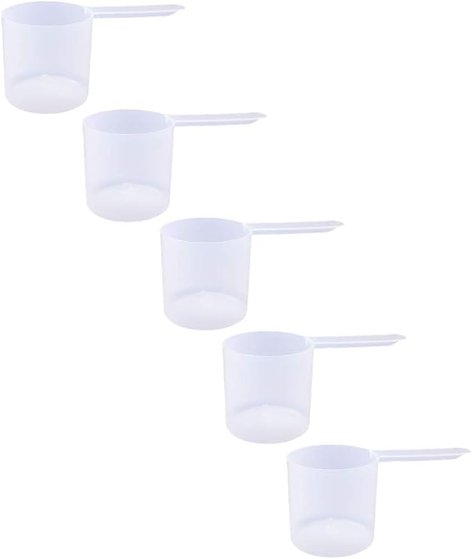 118.4cc Long Handle Measuring Scoop (1/2 Cup / 4 oz / 118.4mL) - Heavy-Duty Plastic Spoon for Powders, Protein, Coffee, and Baking, 5-Pack