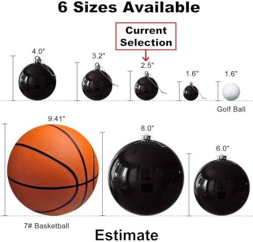Black 2.5" Christmas Balls Christmas Tree Decoration Ornaments Shatterproof Hanging Balls for Birthday Halloween Holiday Wedding Decorations Set of 10pcs