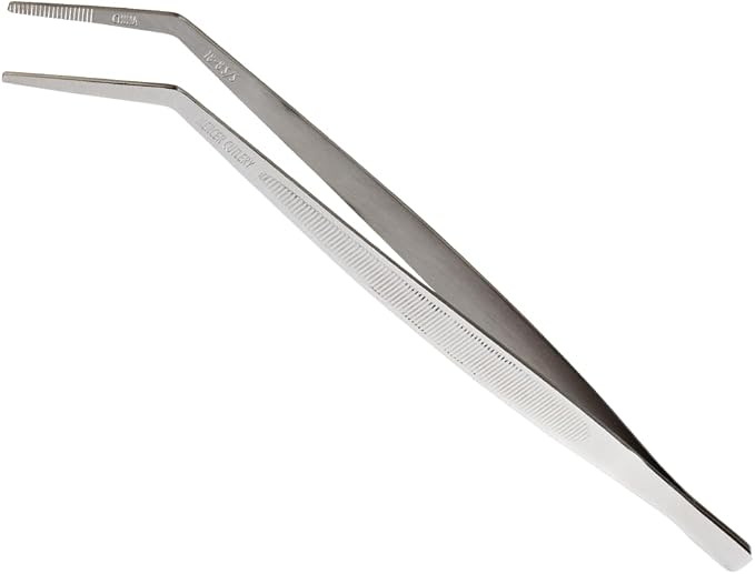 Mercer Culinary 18-8 Stainless Steel Chef Plating Tongs, Curved Tip, 9-3/8 Inch