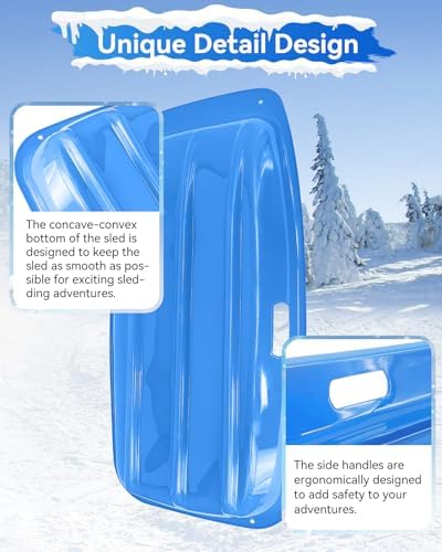 3 Pack Snow Sled for Adults, with Pull Rope and Handles Plastic Sled, Toboggan Snow Sledding, Three Color Combinations
