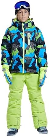 WOWULOVELY Big Boy's 2-Piece Colorblock Snow Pants and Jacket Snowsuit Ski Suit