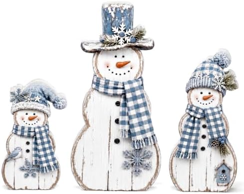 Barydat 3 Pcs Blue Snowman Table Decoration Winter Christmas Indoor Decor