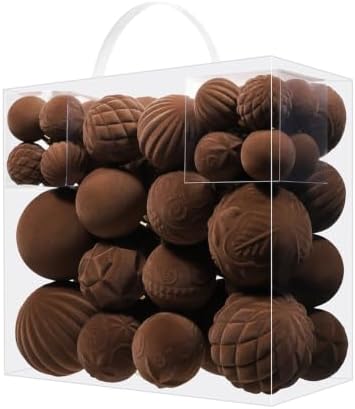 52pcs Velvet Christmas Ball Ornaments, Flocked Shatterproof Christmas Tree Decorations Hanging Xmas Decorative Ornaments Set for Home Party Holiday Decor(Brown)