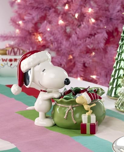Lenox Peanuts Snoopy Christmas Santa Sack Candy Bowl