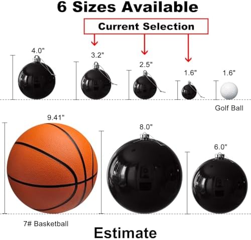 Black Christmas Ornaments - Christmas Tree Decorations Shatterproof Hanging Balls for Birthday Wedding Holiday Decor Set of 36pcs, Multi-Sizes(1.6",2.5",3.2")