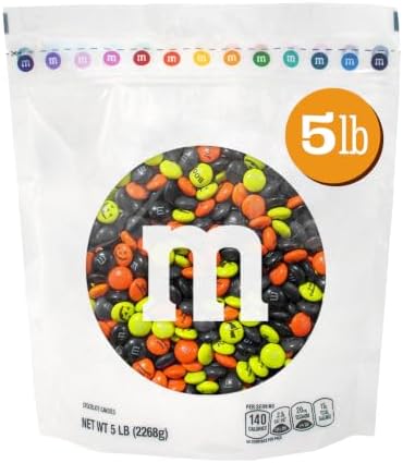 M&M’S WORLD Pre-Printed Halloween Candy - 5lbs of Bulk Candy in Resealable Pack for Halloween Party, Trick or Treat Favor, Halloween Dessert Decorations, Tasty Snacks for DIY Party