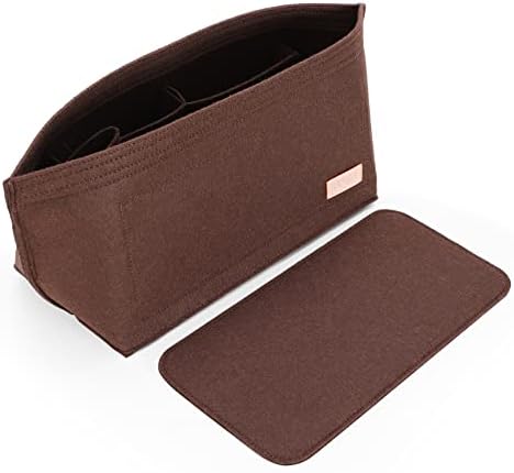 Doxo Purse Organizer Insert for Handbags & Base Shaper 2pc Set, Felt Neverfull PM Organizer Insert, Tote Bag Organizer with Zipper Pocket and Bottle Holder, Fit Neverfull PM and More, Brown-M