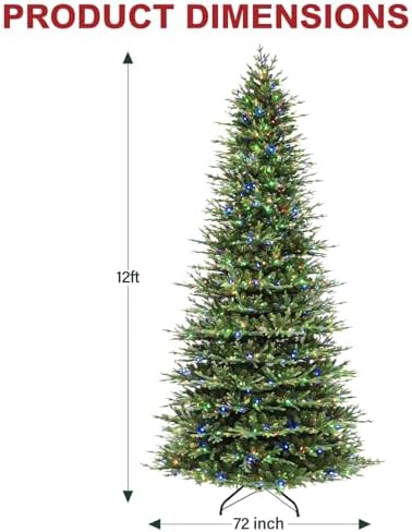 Hykolity 12 ft Prelit Christmas Tree with 850 Multicolor LEDs