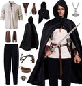 Akokvlar 10 Pcs Men Renaissance Costume Medieval Pirate Shirt Ankle Banded Pants Viking Outfit Set