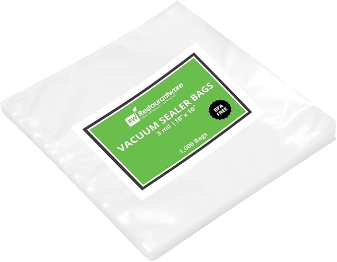 Restaurantware-Fresh Hero 10 x 10 Inch Vacuum Sealer Bags, 1000 Food Storage Bags - 3 mil Thick, Microwavable, Clear Plastic Sous Vide Bags, Freezable, For Storing Food Or Sous Vide Cooking