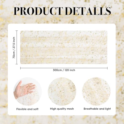 Artoid Mode 2-Pack Beige Gold Gauze Table Runner 10FT, Glitter Metallic Foil Sheer Dining Wedding Anniversary Holiday Birthday Table Decor for Home Party