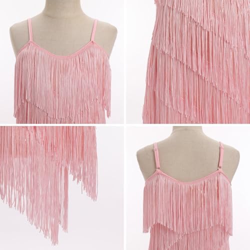 IDOPIP Kids Girls 1920s Flapper Dress Tassels Sequins Fringe Latin Dance Dress Gatsby Halloween Party Ballroom Dance Costumes