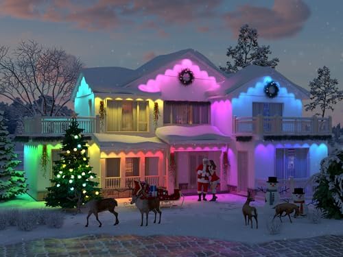 Permanent Outdoor Lights, 100ft with 60 RGB LED Lights for Christmas and Daily, 49 Scene Modes+DIY for Christmas Decor, IP66 Waterproof for Outdoor, Compatible with Alexa, Google Assistant