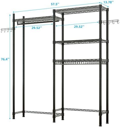 Washer and Dryer Storage Shelf - 3-Tier Metal Garment Rack with Hanging Rod & Net Basket Space Saving Laundry Organizer for Closet Bathroom Adjustable Height