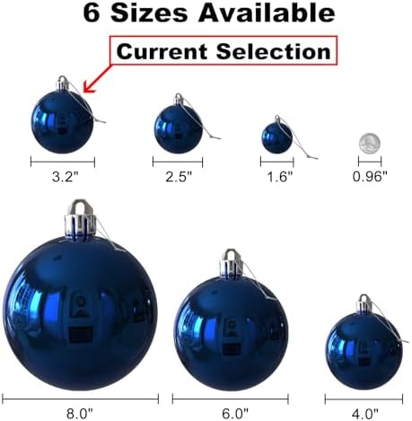 Navy Blue 3.2" Large Christmas Balls - Christmas Tree Decoration Ornaments Shatterproof Hanging Balls for Birthday Halloween Holiday Wedding Decorations Set of 24pcs