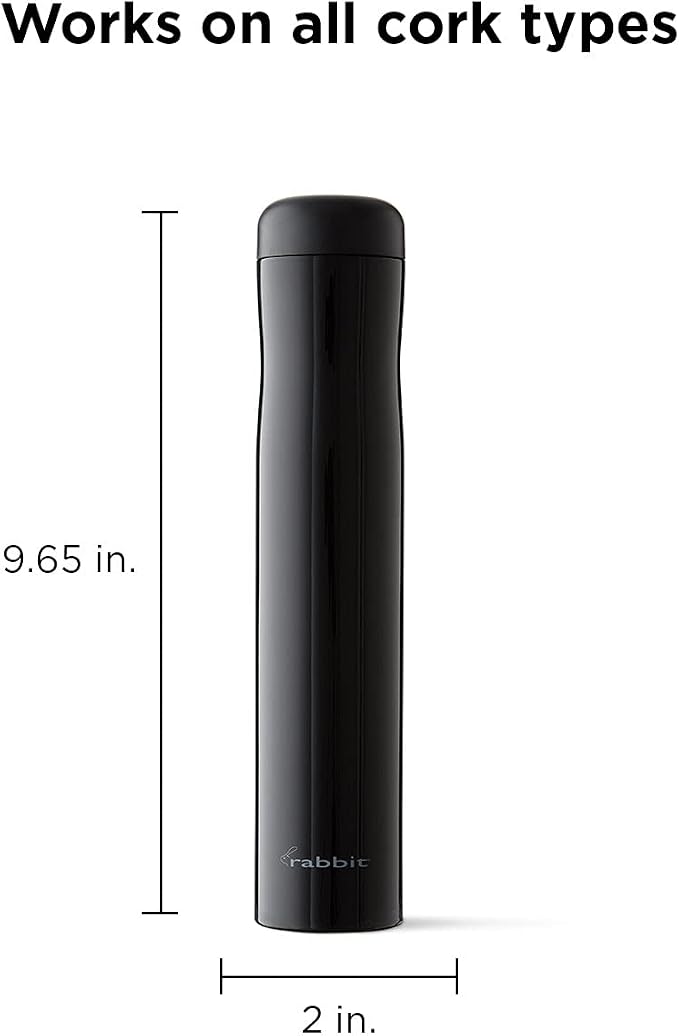 Rabbit Automatic Electric Corkscrew Wine Opener, Cordless Rechargeable, One-Touch Operation, Sleek Shiny Black Finish, Easy to Use for Wine Lovers
