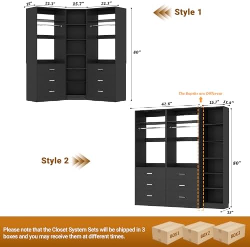 Besiost Closet System with 6 Drawers & 10 Shelves, Corner Closet Organizer