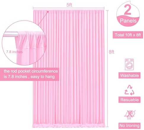 Pink Backdrop Curtain for Parties Baby Shower Wrinkle Free Pink Photo Curtains Backdrop Drapes Fabric Decoration for Weddings Birthday Party 5ft x 8ft,2 Panels
