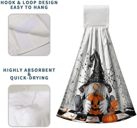Halloween Gnome Pumpkins Hanging Hand Towels Set of 2 Bats Spider Webs Truck Kitchen Towels with Hanging Loop Orange and Black Seasonal Tea Towel Soft Absorbent Fingertip Tie Towels for Bathroom