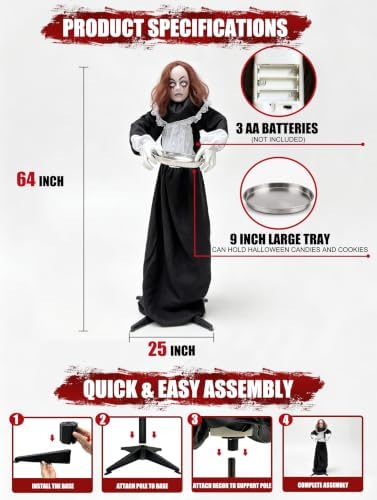 5.3 Ft Scary Halloween Animatronics Decorations Outdoor Life Size Maid
