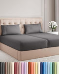 Split King Size 5 Piece Sheet Set - Breathable & Cooling Sheets - Dark Grey