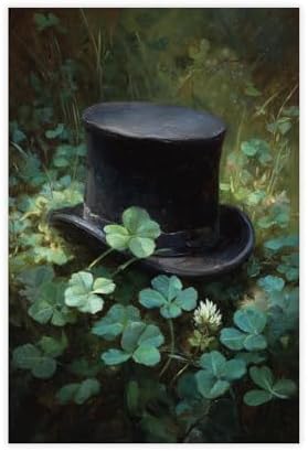 JDBeehpy Irish Art Painting St. Patrick's Day Decoration Gift Print Green Hat Countryside Clover (Unframed, Canvas Only) Wall Art Clover Wall Poster Canvas Painting 20x30inch(50x75cm)