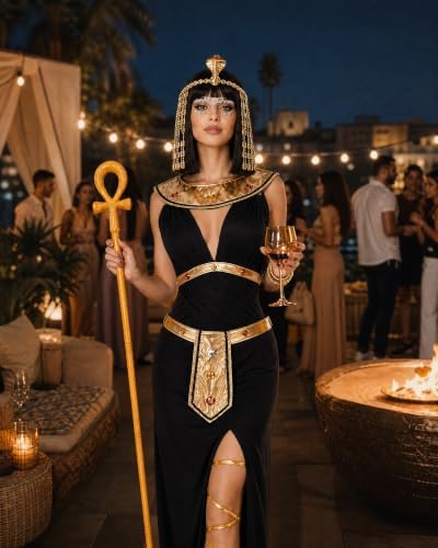 Black Gold Egyptian Costume for Women Cosplay Halloween Party