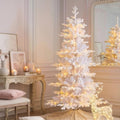 Glitzhome 6ft Prelit Artificial Christmas Tree, Slim White Frostfall Fir Xmas Tree with 260 Warm White & Multi-Color Lights, 1,056 PE&PVC Tips, Flocked Christmas Tree for Indoor Holiday Spaces