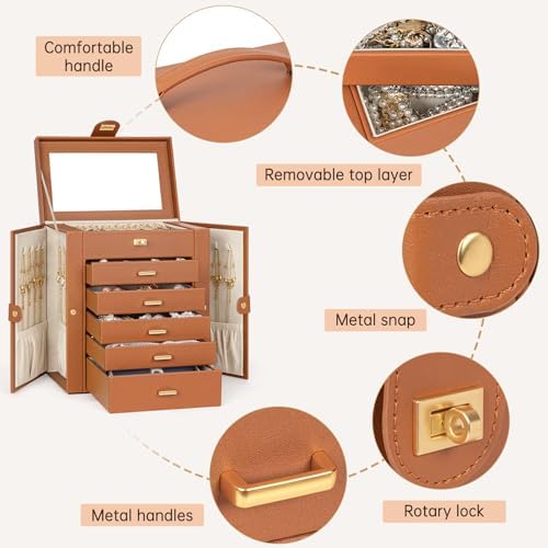 AKOZLIN 6-Tier Jewelry Box Organizer 5 Drawers Storage Medium Orange