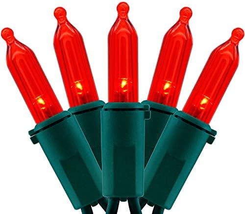 YULETIME 200 Red LED Christmas Lights, 66 ft Green Wire UL String Light