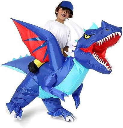 Ozyalo Inflatable Dragon Costume Kids Size, Halloween Blow Up Dinosaur Costume for Boys Girls, Funny Ride On Dinosaur Costume