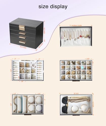 BOOVO Jewelry Boxes for Women, White and Black 6 Layer Large Jewelry Box for Necklace, Bracelet, Earrings, Rings Storage, Jewelry holder Organizer for Girls Gift (Black, 5 Layer)