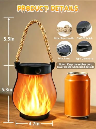 2 Pack Gen2 Solar Lanterns Outdoor Waterproof Halloween Solar Lights Flame