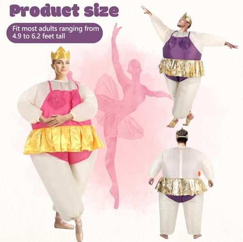 RoundFunny 2 Pcs Inflatable Ballerina Fat Suit Costume for Adults,Ballet
