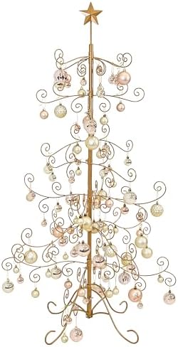 Sunnydaze Metal Christmas Tree Ornament Display with Hooks, 60” H, Gold