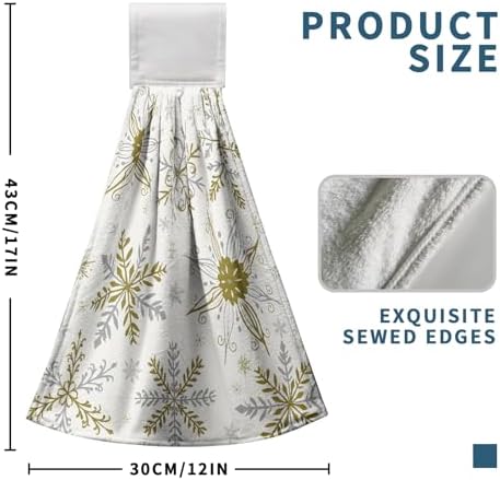 Christmas Snowflakes Kitchen Hanging Towels Set of 2 Gold Snowflake Winter Kitchen Towels with Hanging Loop Xmas Holiday Hand Towel Oven Stove Dish Towel Soft Absorbent Bath Tie Towels