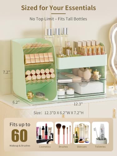 Booklov Small Makeup Organizer for Vanity Countertop, Green