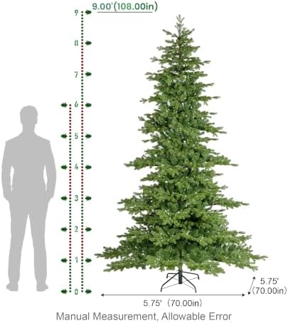 Glitzhome 9ft Prelit Artificial Christmas Tree, Full Realistic Green Glow Berry Fir Xmas Tree with 900 Warm White and Multi-Color Lights, 9 Functions with Foot Pedal, Simple Setup for Holiday Decor