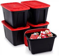 SIMPLYKLEEN 4-Pack Christmas Storage Bins with Lids - Made in USA 18-Gallon(72-Quart)Red Storage Totes,Holiday Organizer,Plastic Stackable Large Storage Boxes for Home,Office,Garage,Basement Red/Black