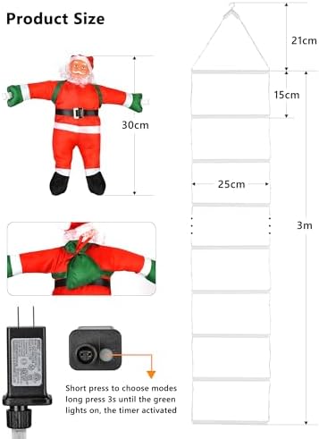 Toodour LED Christmas Lights - 10ft Christmas Decorative Ladder Lights with Santa Claus, Xmas Decorations Light for Indoor Outdoor, Window, Garden, Home, Wall, Xmas Tree Decor - Red & Green