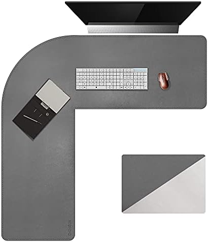 Chihein L-Shaped PU Leather Desk Pad (41.3” + 41.3”) x 12.99”(Gray/White)
