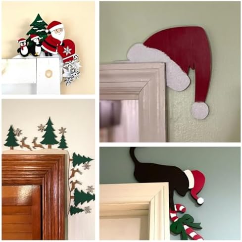 Christmas Door Topper Holiday Home Decor Funny Snowman Santa Claus Top Door Frame Corner Sign Decorations, Windows Walls DIY Craft for Christmas Party Ornament (F)
