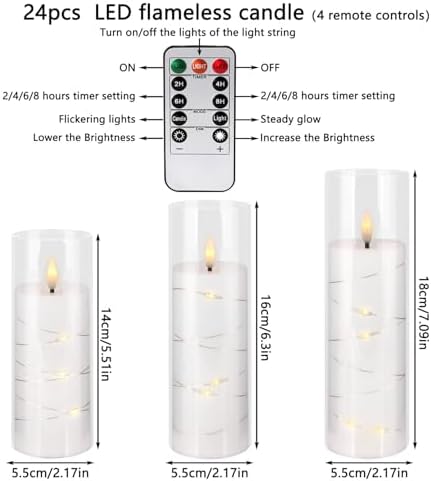 YOROXRG Flickering Flameless Candles Battery Operated with Remote,Led Pillar Candles with Realistic Moving Wick Candles for Halloween,Christmas,Home Decor Pack of 12 (D2.2 xH 5" 6" 7")(White)