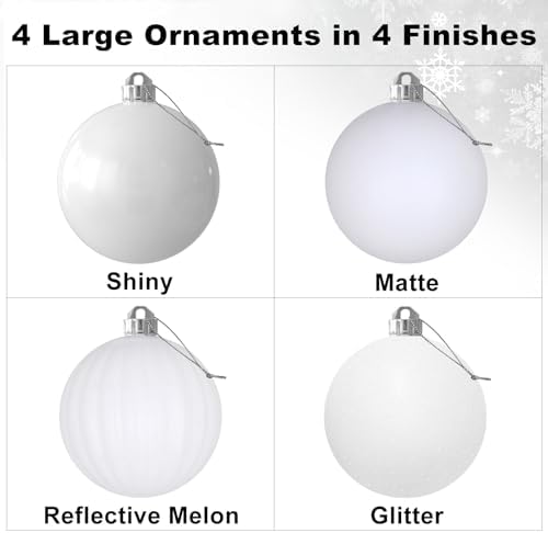 White 4.0" Large Christmas Balls - Christmas Tree Decoration Ornaments Shatterproof Hanging Balls for Birthday Halloween Holiday Wedding Decorations Set of 4pcs
