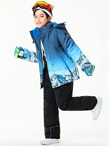 WOWULOVELY Big Boy's 2-Piece Colorblock Snow Pants and Jacket Snowsuit Ski Suit